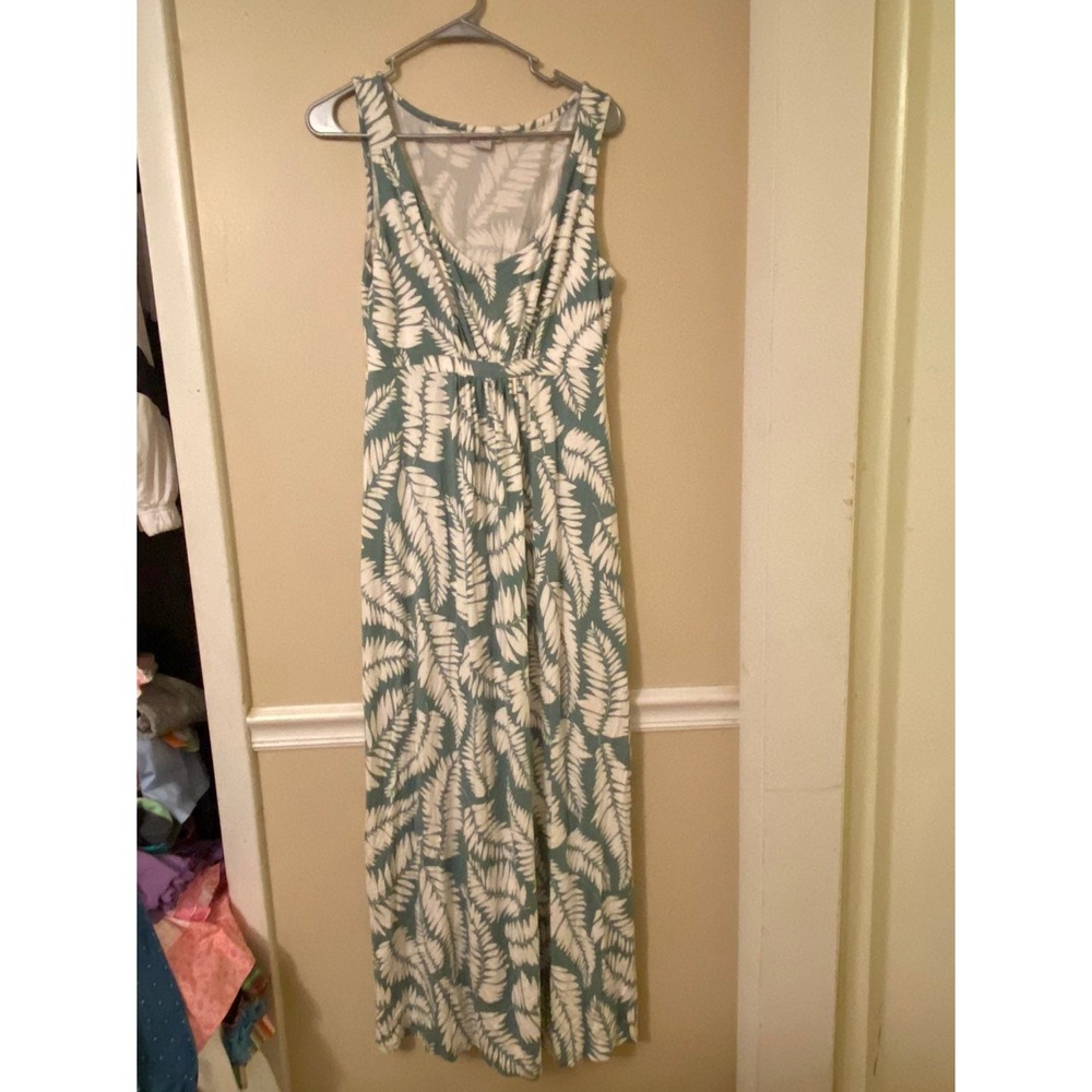 Boden Green White Fern Leaf Print Empire Waist Jersey Maxi Dress Womens 8R